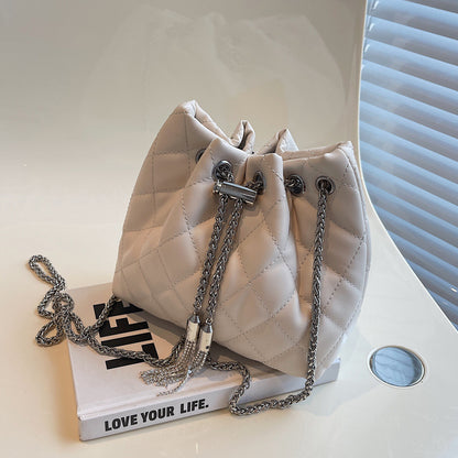 Sac seau à bandoulière décontracté à carreaux de couleur unie pour femmes