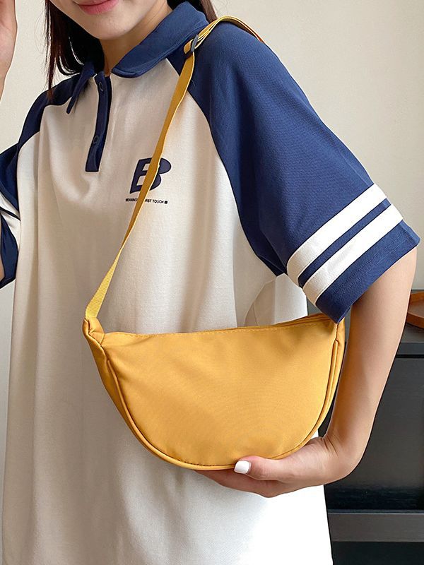 Sac à bandoulière simple et tendance pour femme, couleur unie, fermeture éclair, forme boulette 