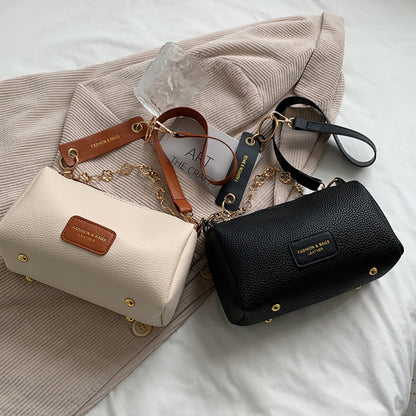 Women Vintage Flower Chain Design Cylindrical PU Shoulder Bag