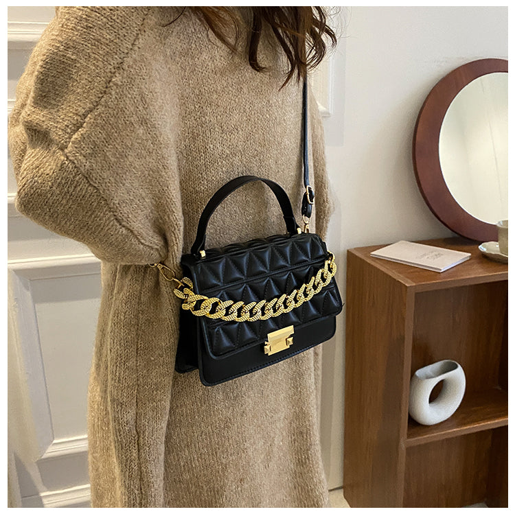 Sac à bandoulière décontracté en PU pour femme, motif losange gaufré, couleur unie 