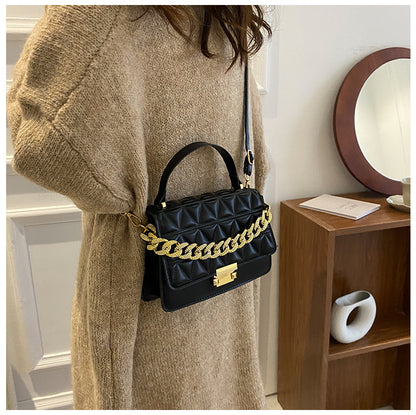 Sac à bandoulière décontracté en PU pour femme, motif losange gaufré, couleur unie 