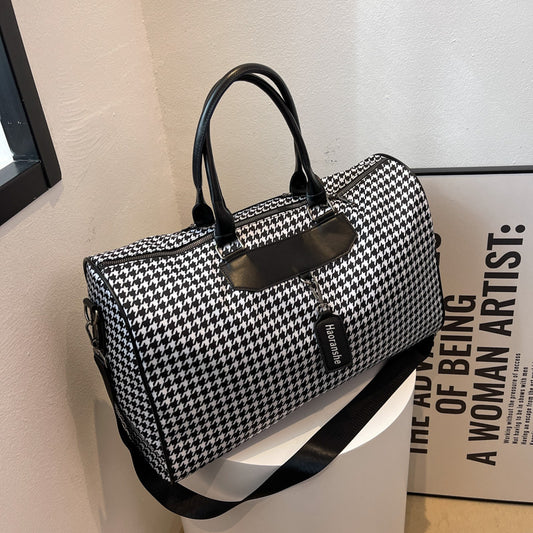 Women'S Fashion Waterproof Oxford Houndstooth Large Capacity Travel Bag