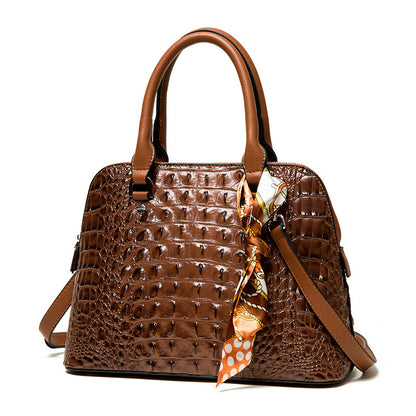Women Fashion Casual Gradient Crocodile Pattern Handbag Two-Piece Set
