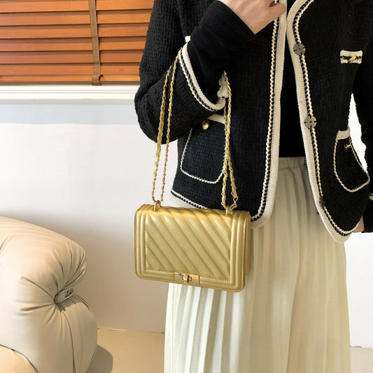 Women Pu Leather Qulited Square Mini Fashion Chain Crossbody Bag