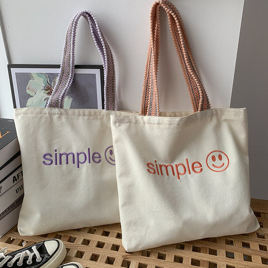 Simple Embroidered Letters Large Capacity Canvas Bag