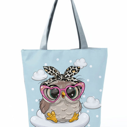 Simple White Creative Cartoon Owl Print Shopping Bag