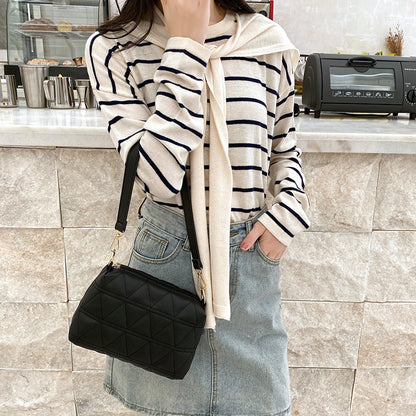 Sac à bandoulière en PU de couleur unie pour femme, style décontracté et basique, avec coutures en losange 