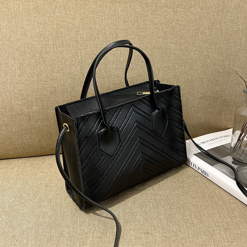 Fashion Solid Color Embossed Square HandBags Tote Bag