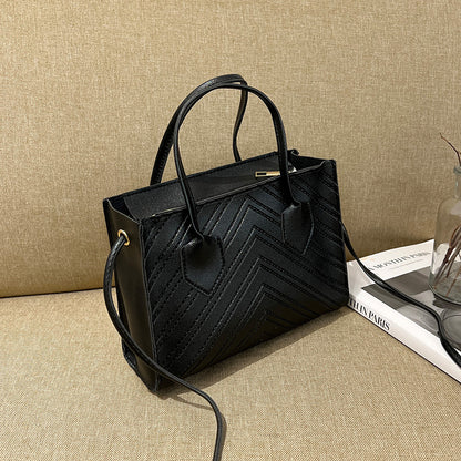 Fashion Solid Color Embossed Square HandBags Tote Bag