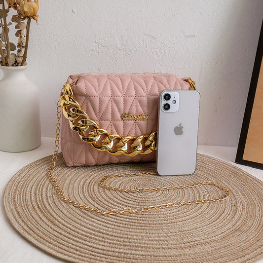 Women Fashion Solid Color Indentation Square Chain Crossbody Bag