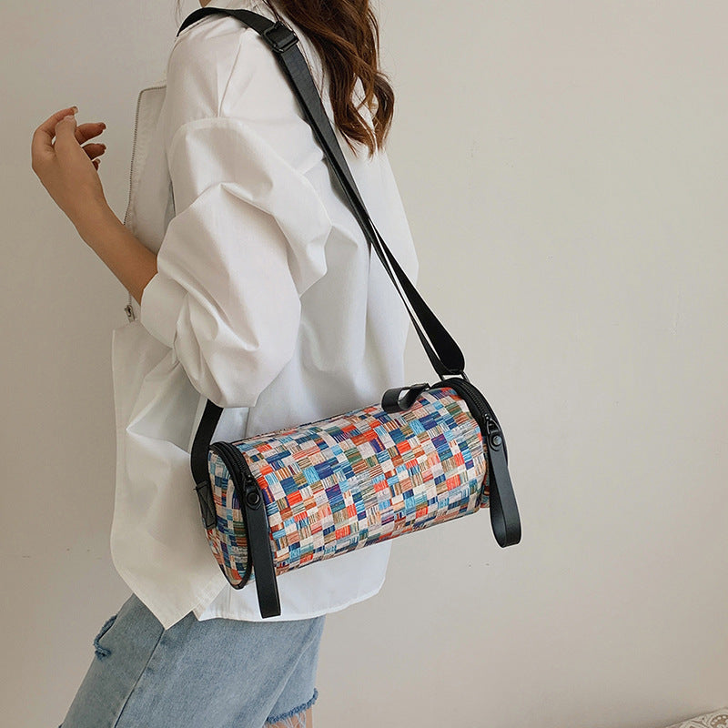 Sac seau décontracté en tissu Oxford pour femme, à bandoulière et à couleurs contrastées 