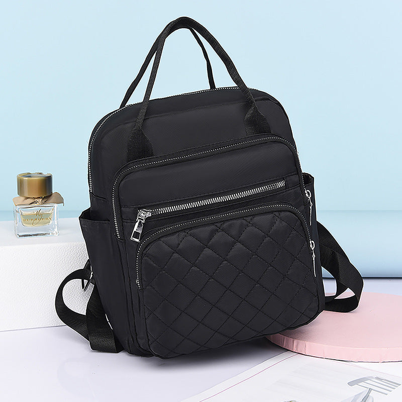 Women Casual Multi Pocket Design Solid Color Large Capacity Quilted Backpack