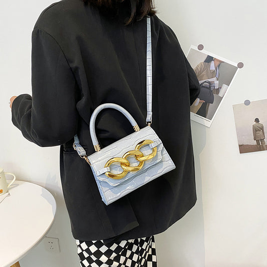 Sac messager rétro tendance pour femme, couleur unie, texture pierre 