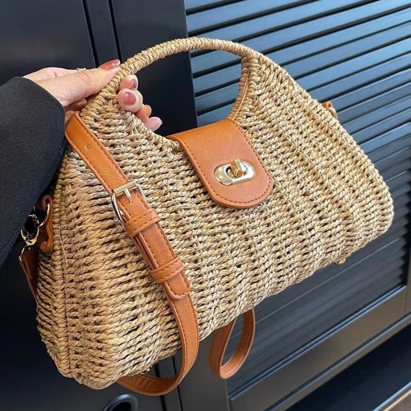 Sac à main en paille tissée de grande capacité pour les vacances et la plage 