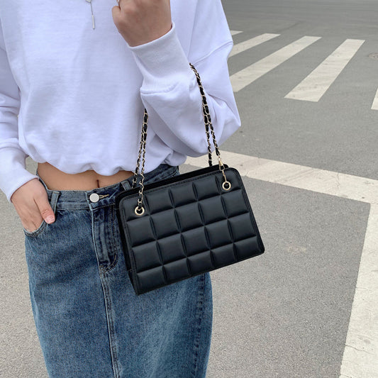 Women'S Fashion Check Indentation Simple Chain Small Square Bag