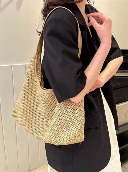 Sac à bandoulière en paille tissée pour femme, décontracté, grande capacité