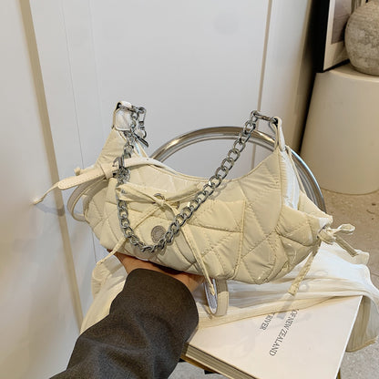 Women Fashion Solid Color Rhomboid Chain Saddle Shoulder Bag