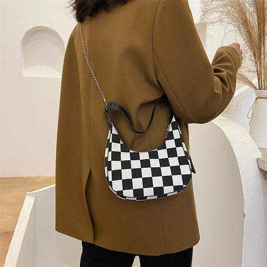 Sac à bandoulière vintage à motif pied-de-poule contrasté 