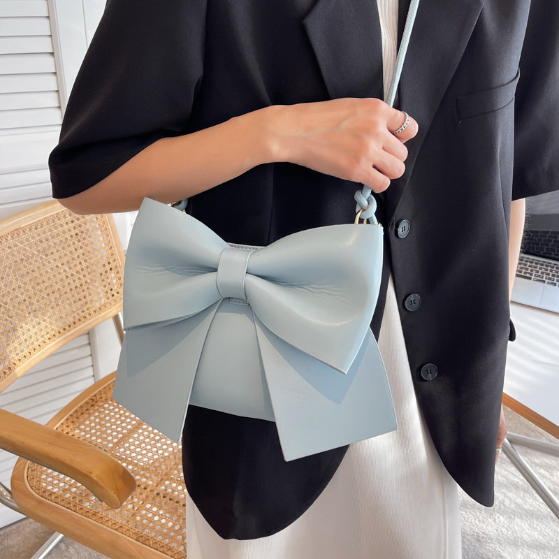 Sac à bandoulière en PU de couleur unie avec nœud créatif pour femme 