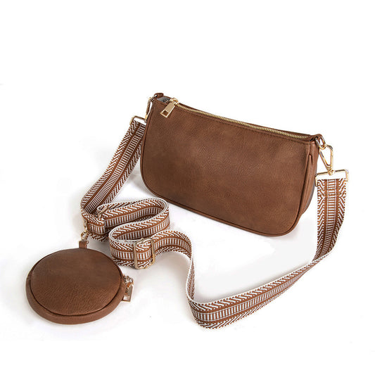 Women Fashion Vintage Square PU Zipper Jacquard Shoulder Strap Crossbody Bag