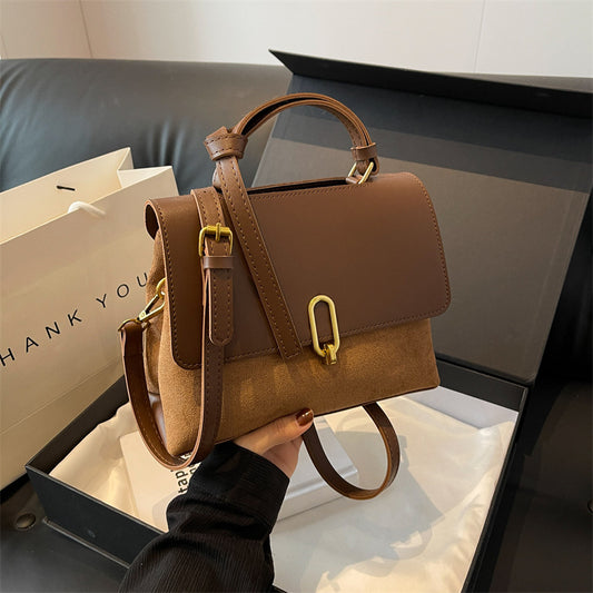 Women Fashion Retro Simple Splicing Suede Shoulder Bag