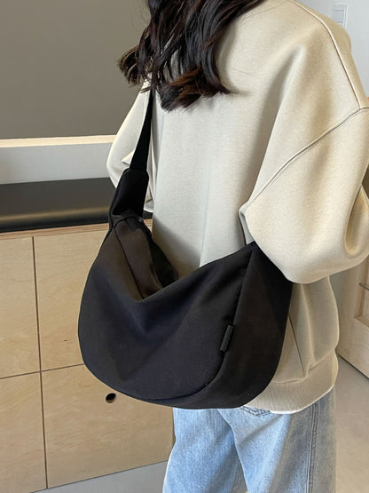 Sac à bandoulière en toile de couleur unie, design simple et tendance, grande capacité 
