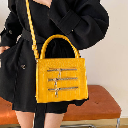 Women Fashion Casual Simple Solid Color Zipper Handbag