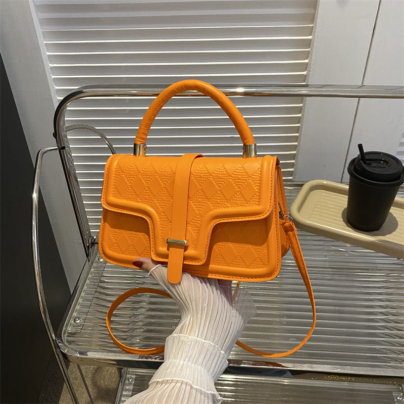 Sac à bandoulière carré en PU à rabat rhomboïde de couleur unie pour femme 