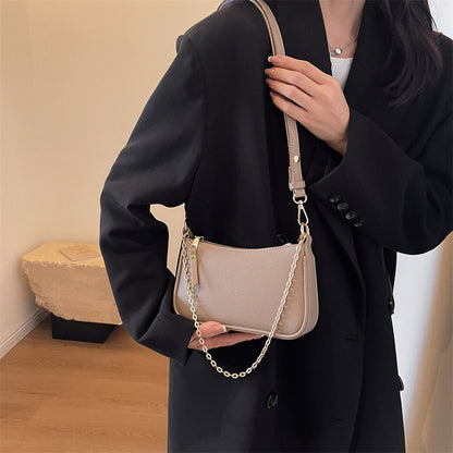 Sac à bandoulière carré à fermeture éclair et motif litchi pour femme