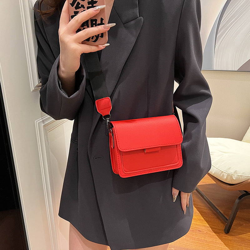 Women Fashion Casual Solid Color Wide Strap Square Crossbody Bag
