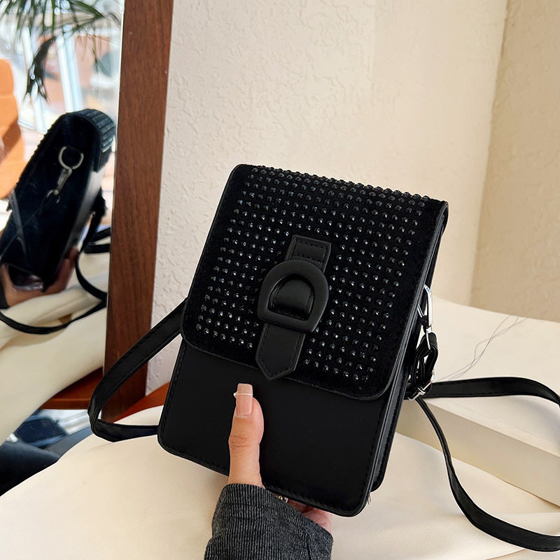 Women Fashion Vertical Rhinestone Square Crossbody Bag