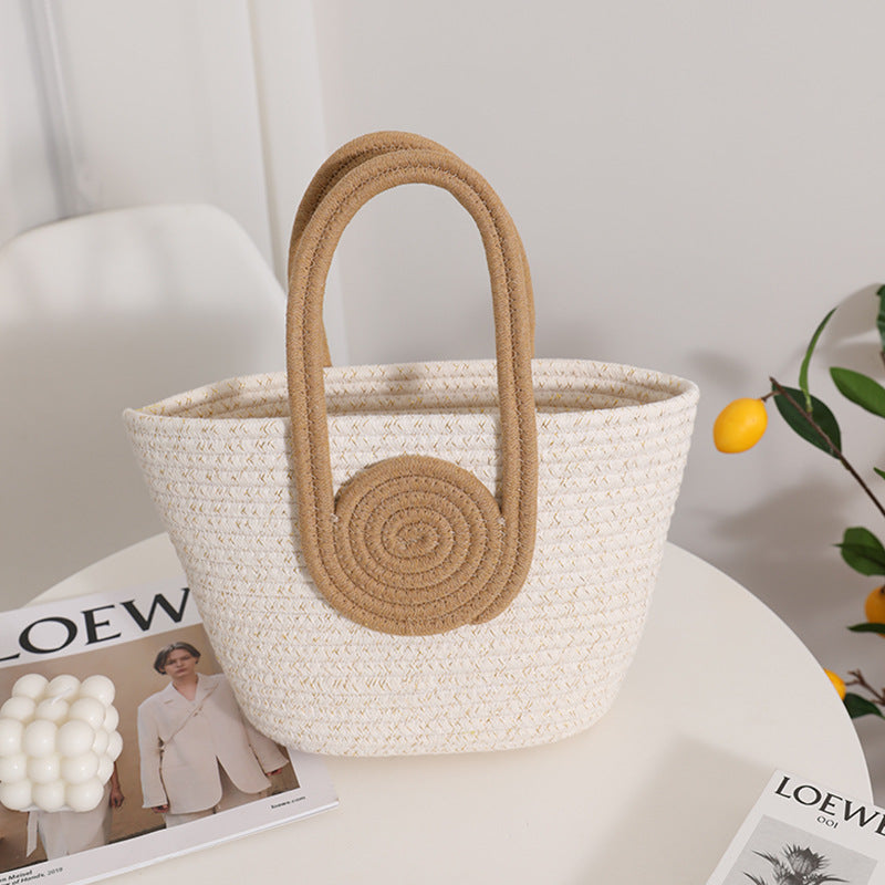 Holiday Beach Simple Large Capacity Cotton Woven Straw Handbag