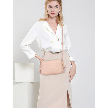Women Fashion Solid Color Woven Diamond Square Crossbody Bag