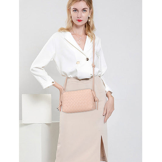 Sac à bandoulière carré tissé en diamant de couleur unie pour femme 