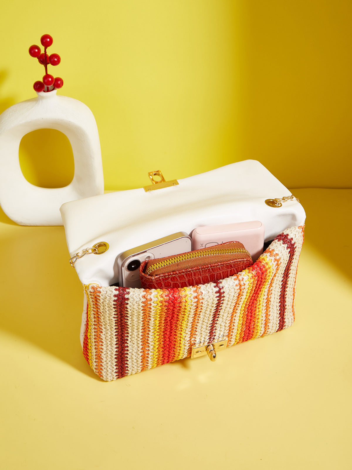 Sac à bandoulière carré en diamant tissé multicolore pour femme 