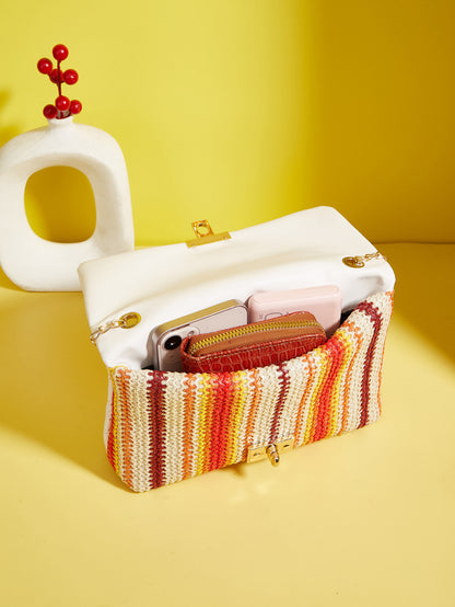 Sac à bandoulière carré en diamant tissé multicolore pour femme 