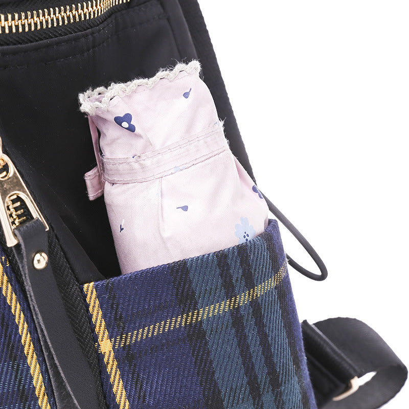 Nylon Travel Outdoor Waterproof Women Casual Zipper Design Plaid Pattern Solid Color Large Capacity Backpack