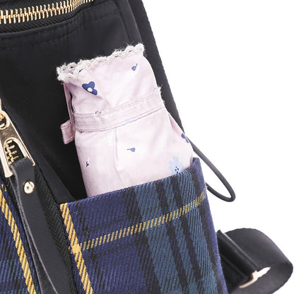 Nylon Travel Outdoor Waterproof Women Casual Zipper Design Plaid Pattern Solid Color Large Capacity Backpack