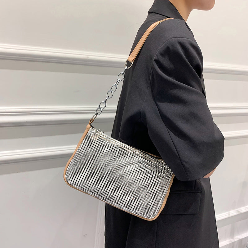 Sac à main tendance pour femme avec fermeture éclair et strass 
