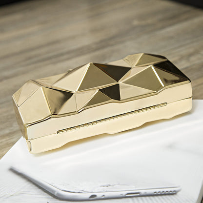 Fashion Women Creative Geometric Diamond Design Party Dinner Metal Clutch Bag