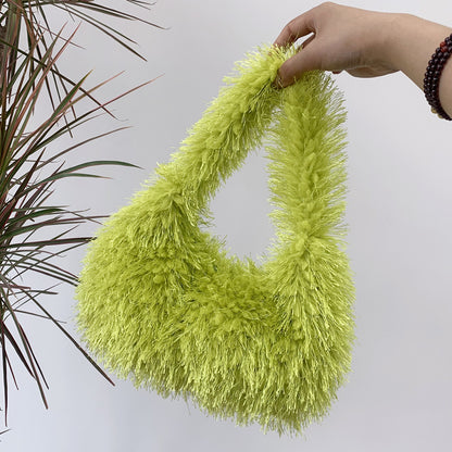 Sac à main en peluche de couleur unie pour femme, tendance automne et hiver 