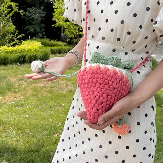Sacs à bandoulière tricotés à motif de fraises pour femmes, motif dessin animé, été 