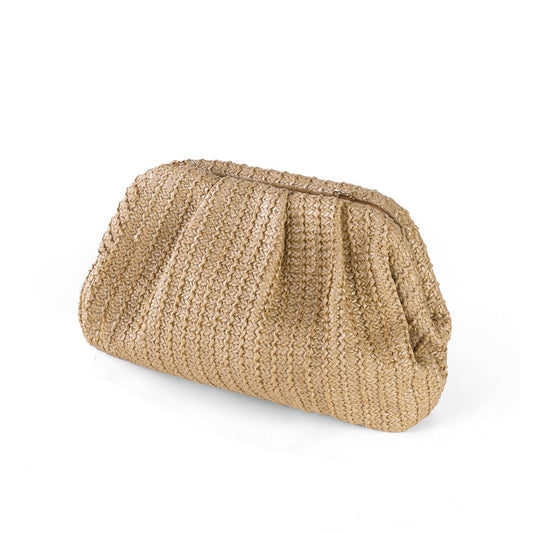 Sac à bandoulière en paille tissée de couleur unie pour femme 