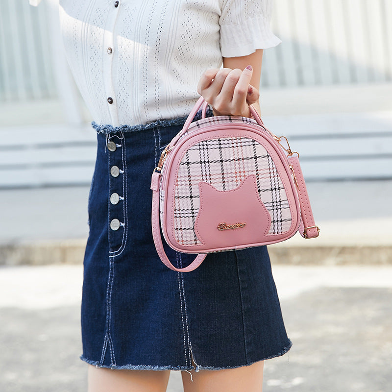 Sac à bandoulière à fermeture éclair et motif chat pour femme 