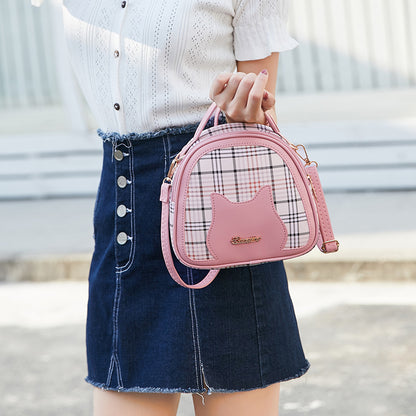 Sac à bandoulière à fermeture éclair et motif chat pour femme 