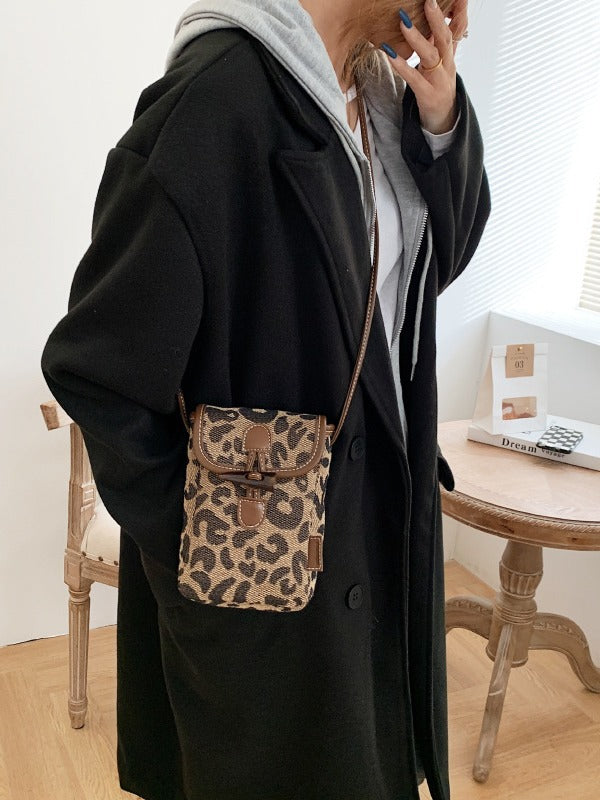 Women Fashion Casual Leopard Mini Mobile Phone Crossbody Bag