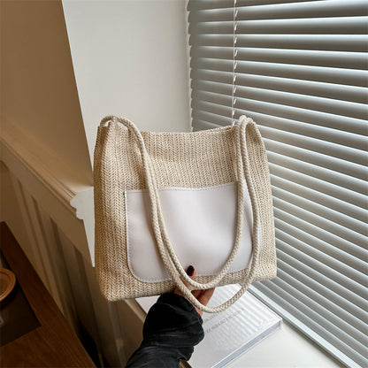 Women Summer Simple Straw Woven Large Capacity Shoulder Tote Bag