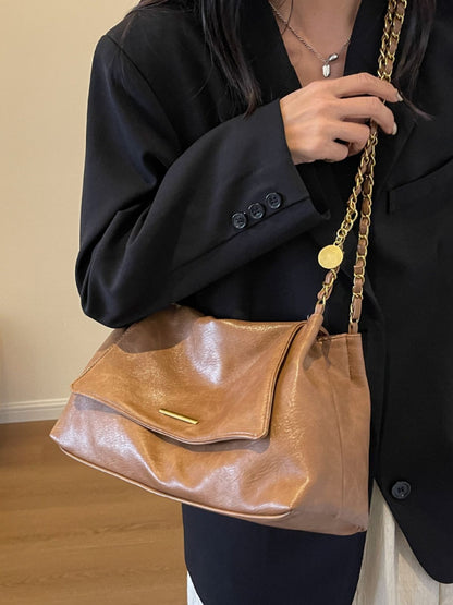 Sac à bandoulière rétro à chaîne pour femme, grande capacité, automne et hiver 