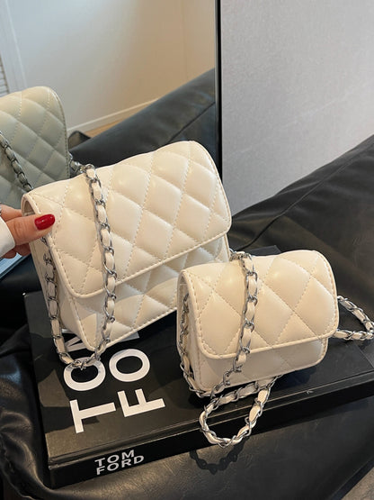 Women Fashion Casual Solid Color Rhomboid Chain Crossbody Bag