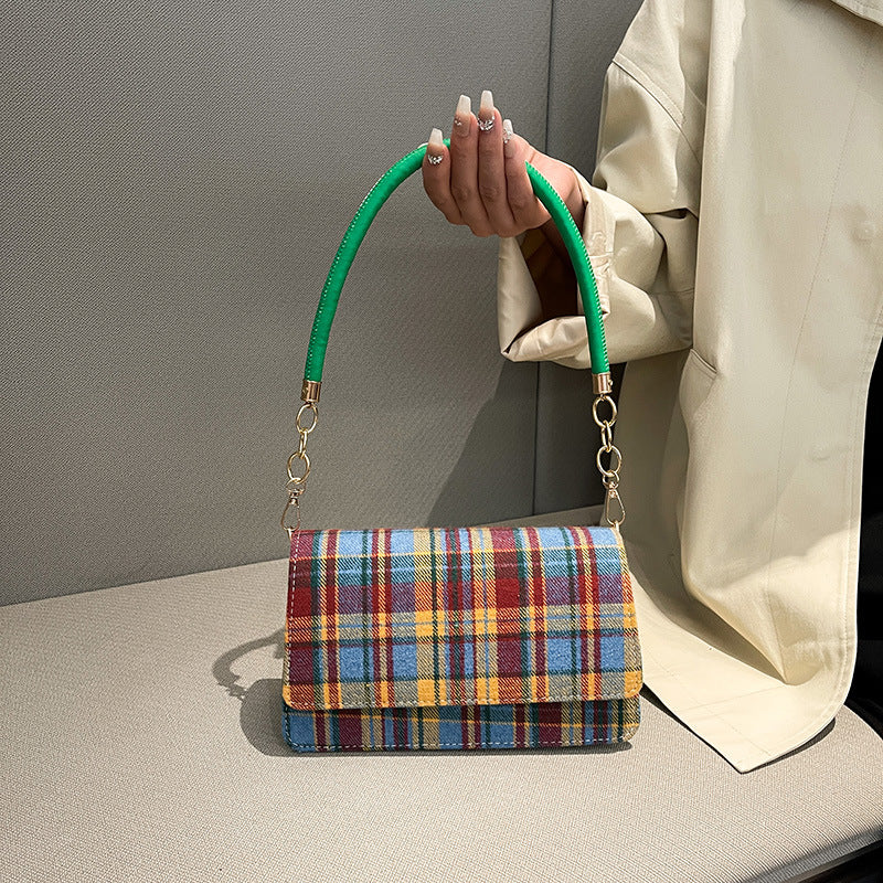 Sac à bandoulière carré à carreaux vintage 